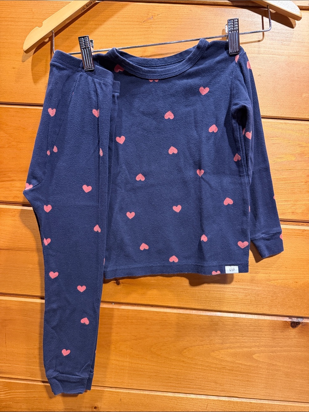 Baby Gap Navy Blue/pink Heart Pajama Set-size 4Y